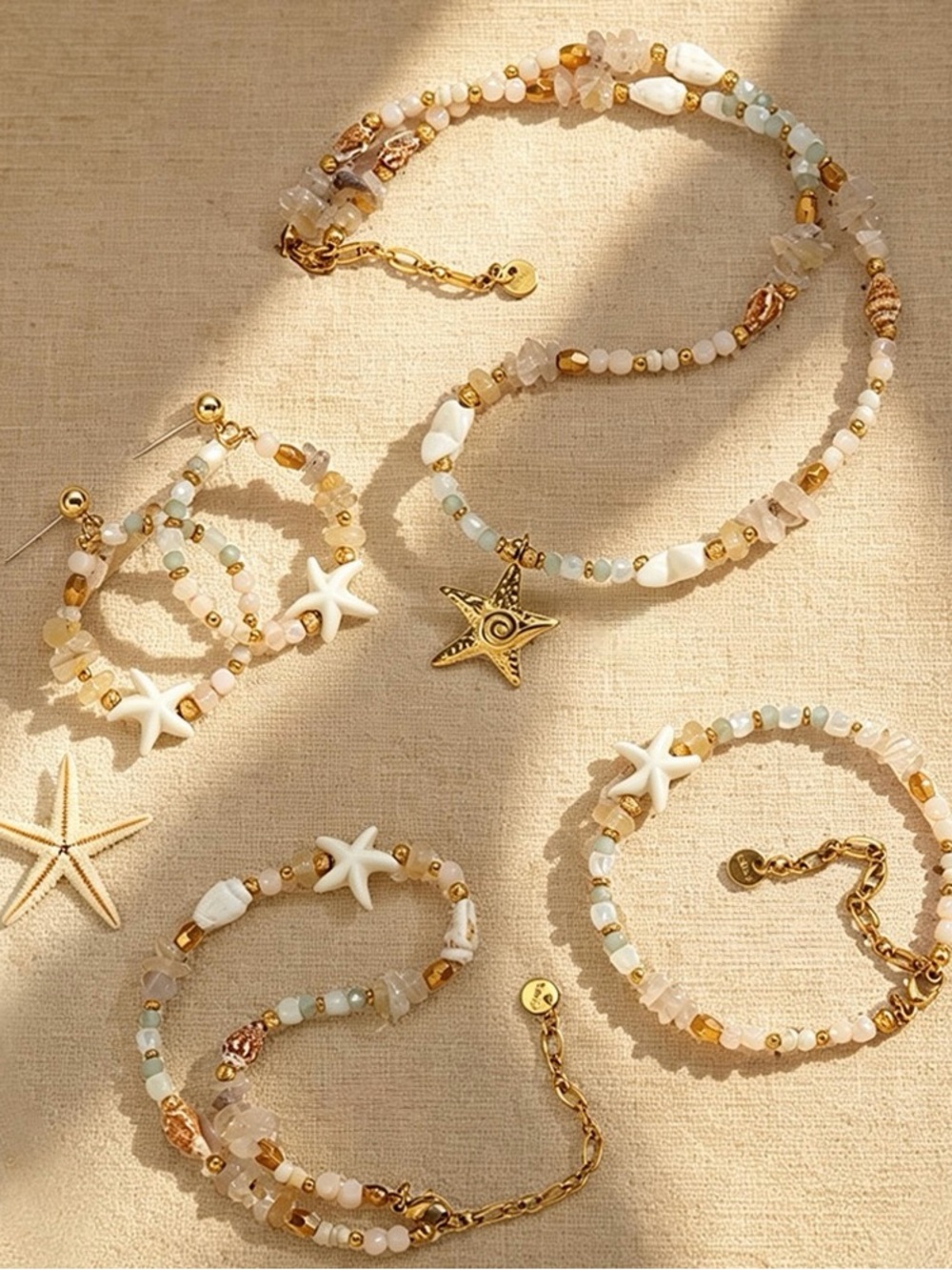 Beach-Inspired Seashell Jewelry Set | Handmade Beaded Necklace, Bracelet, Anklet